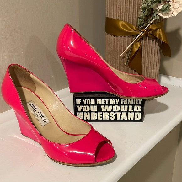 Jimmy Choo Hot Pink Wedge 38.5 - Picture 1 of 10